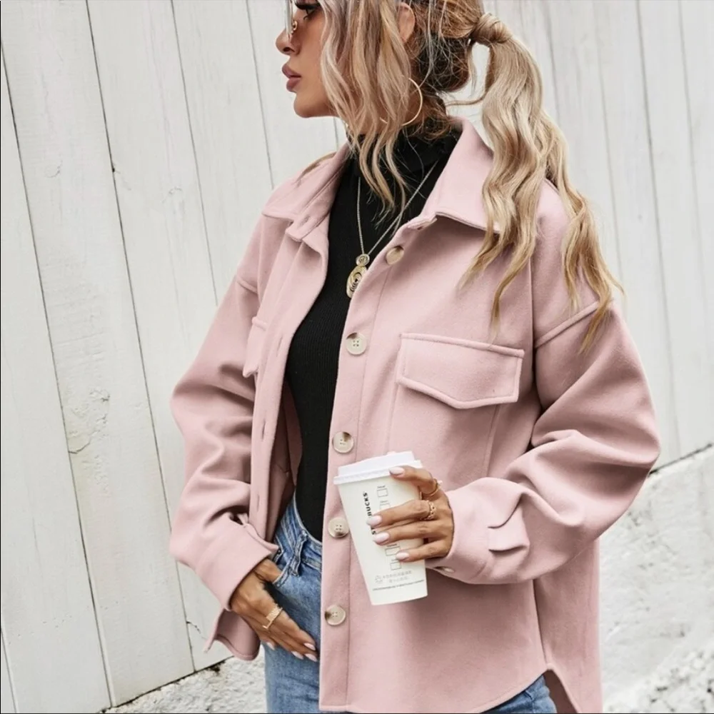 Boho brown boyfriend oversized button jacket shacket - Picture 3 of 15